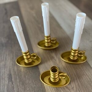 VINTAGE BATTERY LED WINDOW CANDLES GOLD TONE HOLDER CHAMBERSTiCK HANDLE